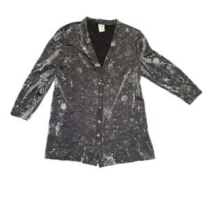 Vintage Studio C Black and Gray Floral Print Button Down Top